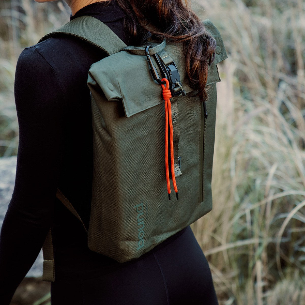 Bound Roll-Top Backpack in Green – lifestyle