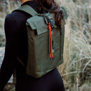 Bound Roll-Top Backpack in Green – lifestyle