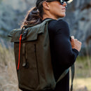 Bound Roll-Top Backpack in Green – lifestyle